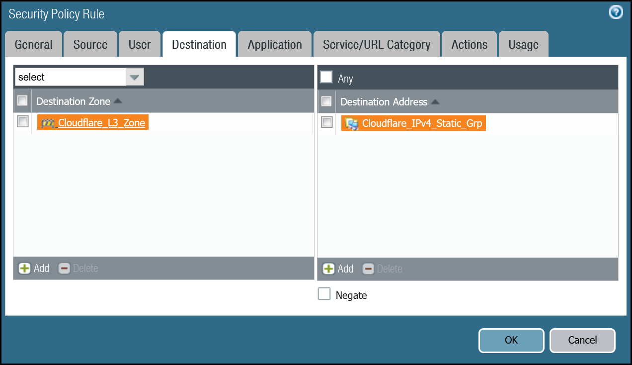 Bidirectioanl Health Check Rule - Destination